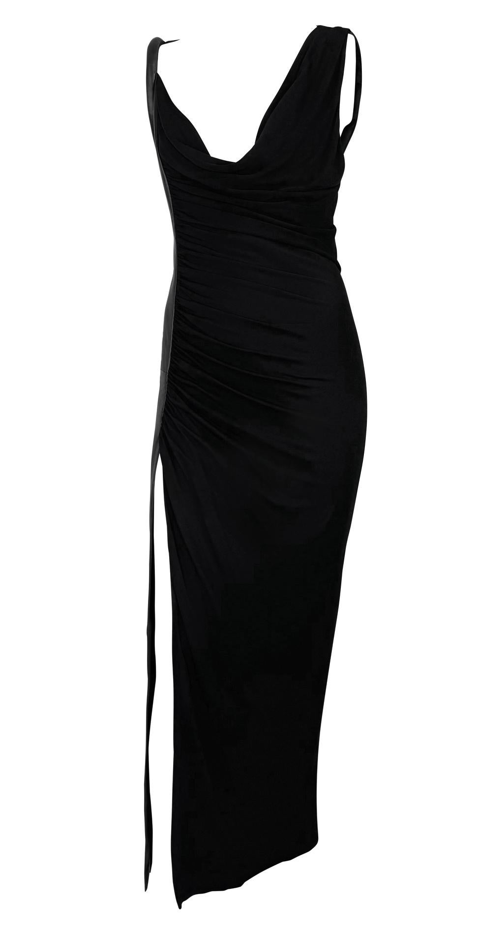 1998 Gianni Versace Black Leather Draped Viscose Bodycon Gown 5