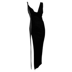 1998 Gianni Versace Black Leather Draped Viscose Bodycon Gown