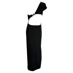 1998 Gianni Versace by Donatella Black Medusa Medallion Asymmetric Cutout Gown