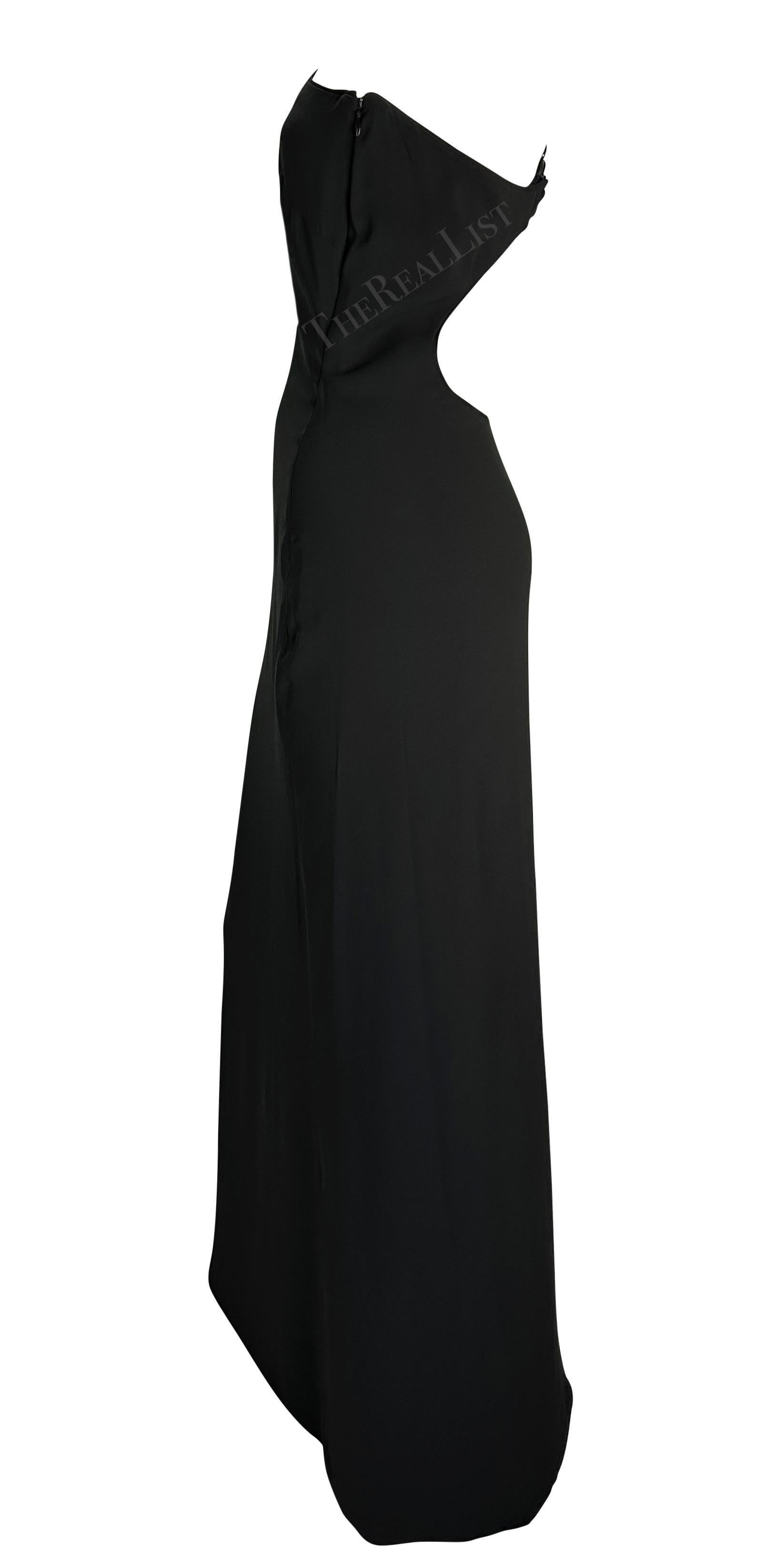 1998 Gianni Versace by Donatella Black Medusa Medallion Asymmetric Cutout Gown im Angebot 1