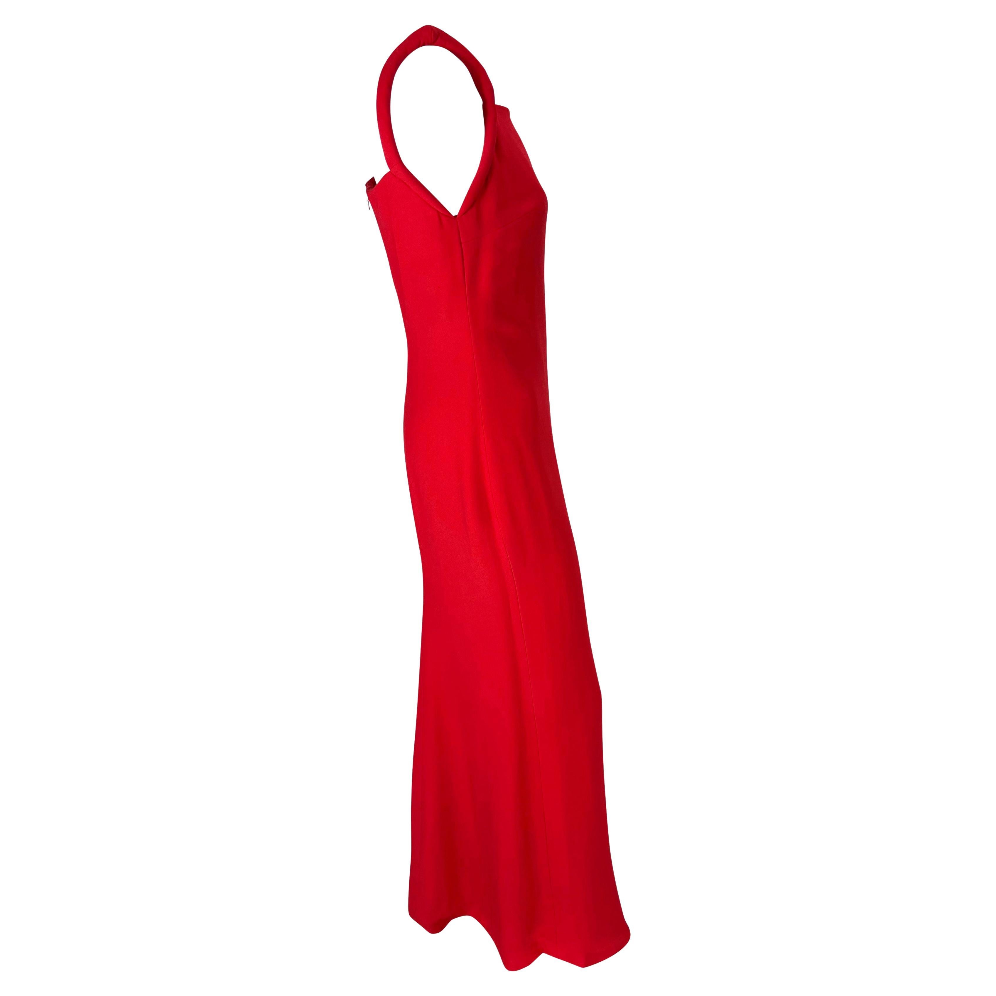 1998 Gianni Versace by Donatella Red Padded Strap Sleeveless Gown In Good Condition For Sale In West Hollywood, CA