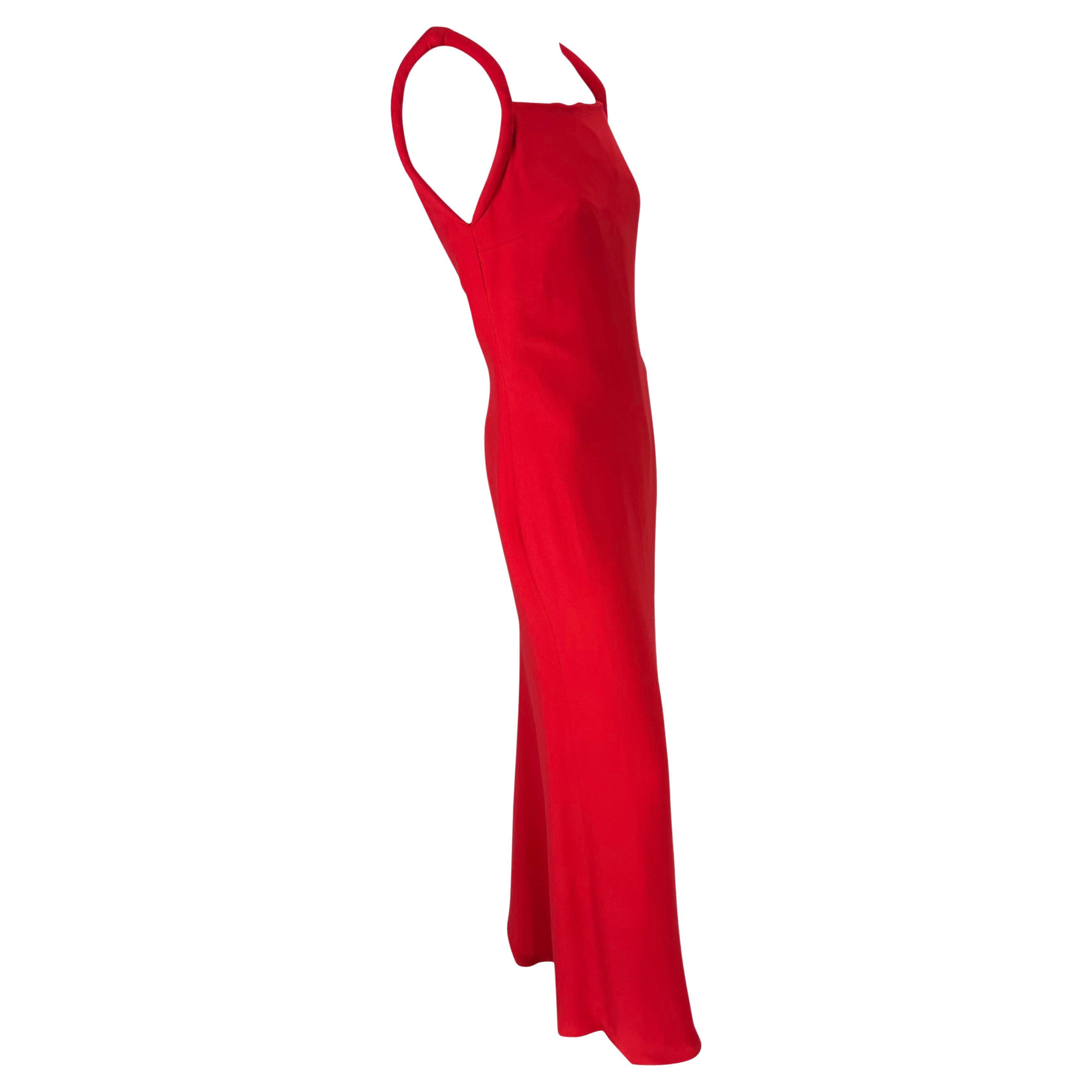 Women's 1998 Gianni Versace by Donatella Red Padded Strap Sleeveless Gown For Sale