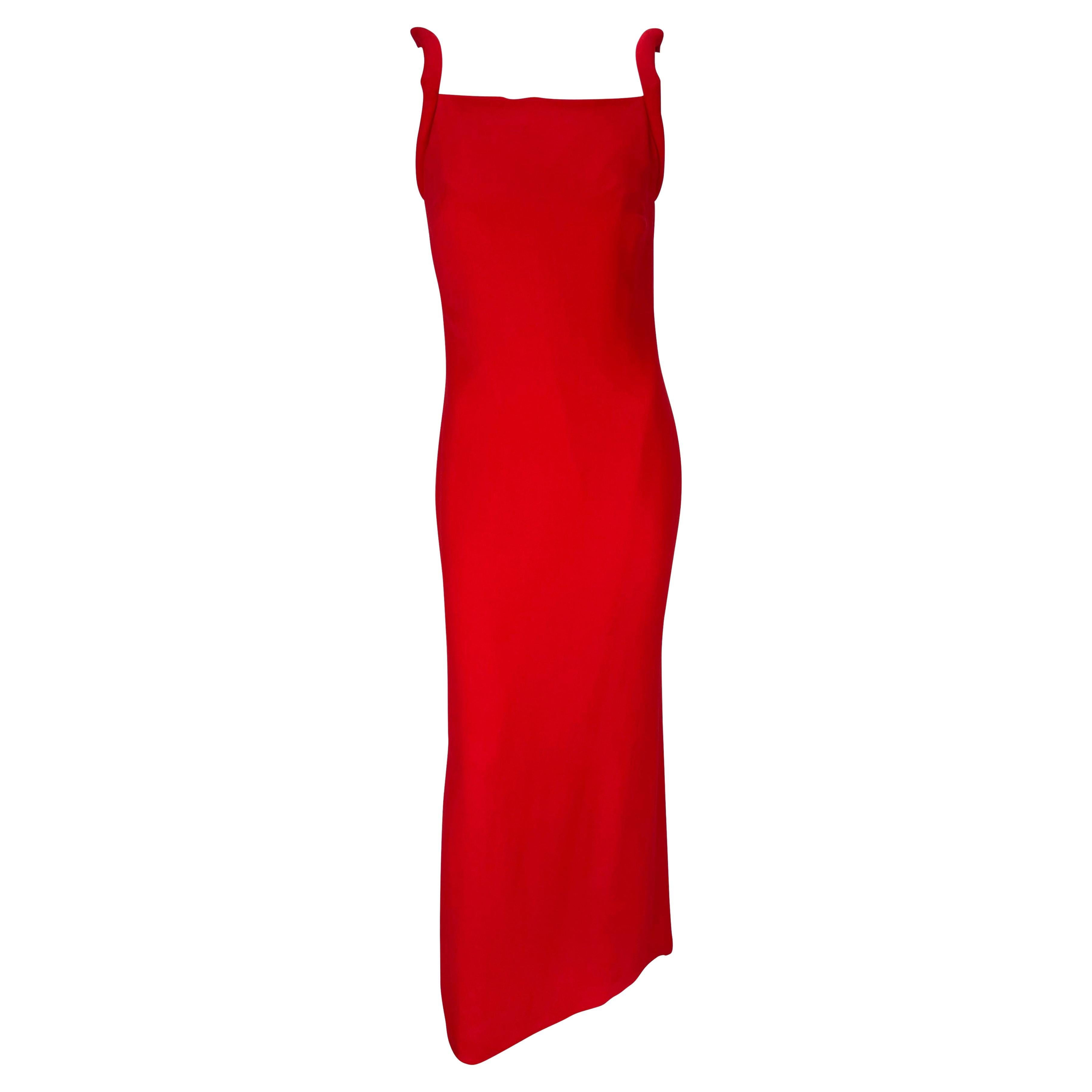 1998 Gianni Versace by Donatella Red Padded Strap Sleeveless Gown For Sale