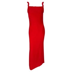 Vintage 1998 Gianni Versace by Donatella Red Padded Strap Sleeveless Gown