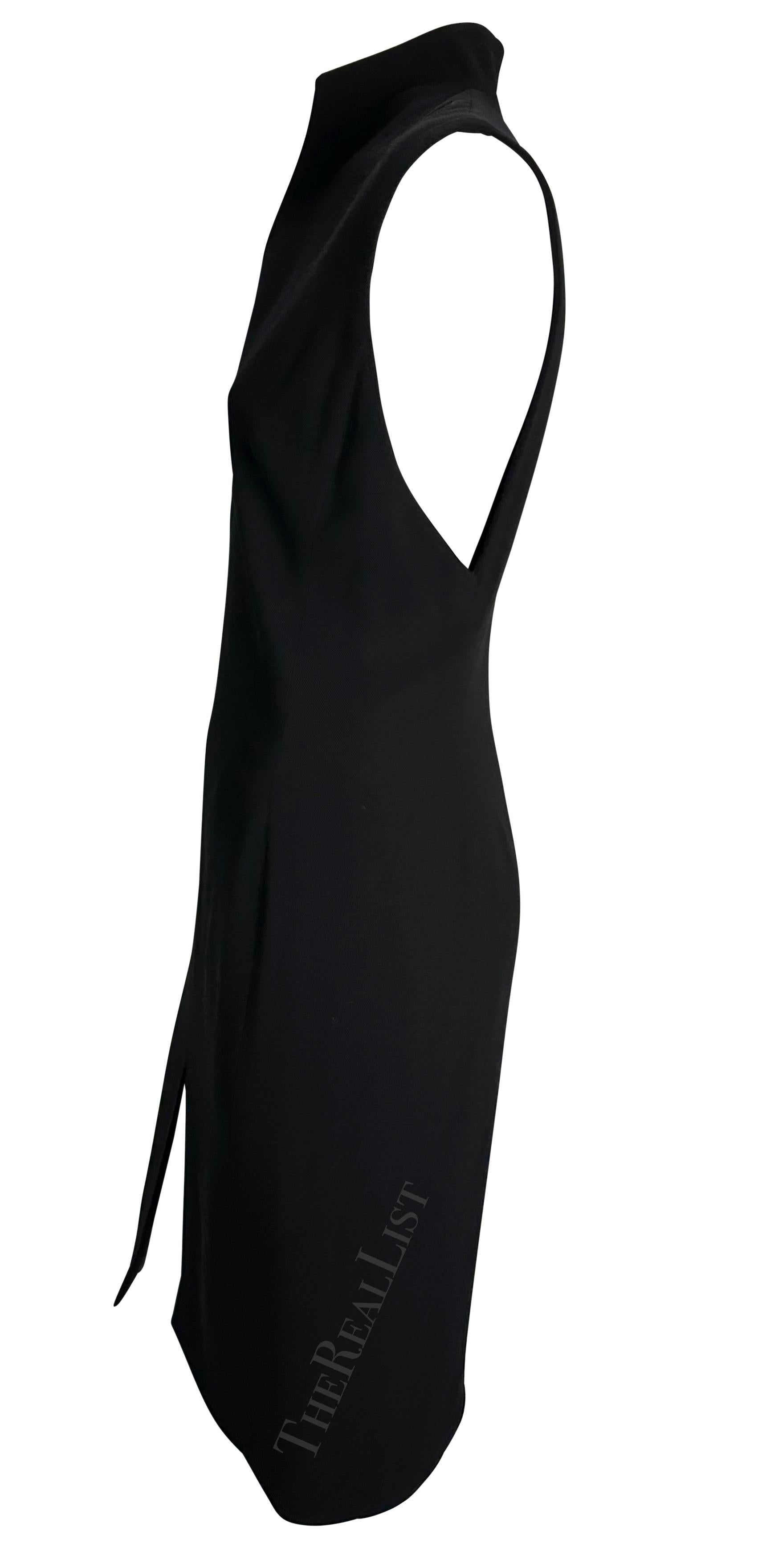 1998 Gianni Versace by Donatella Sleeveless Black Slit Shift Dress In Excellent Condition For Sale In West Hollywood, CA