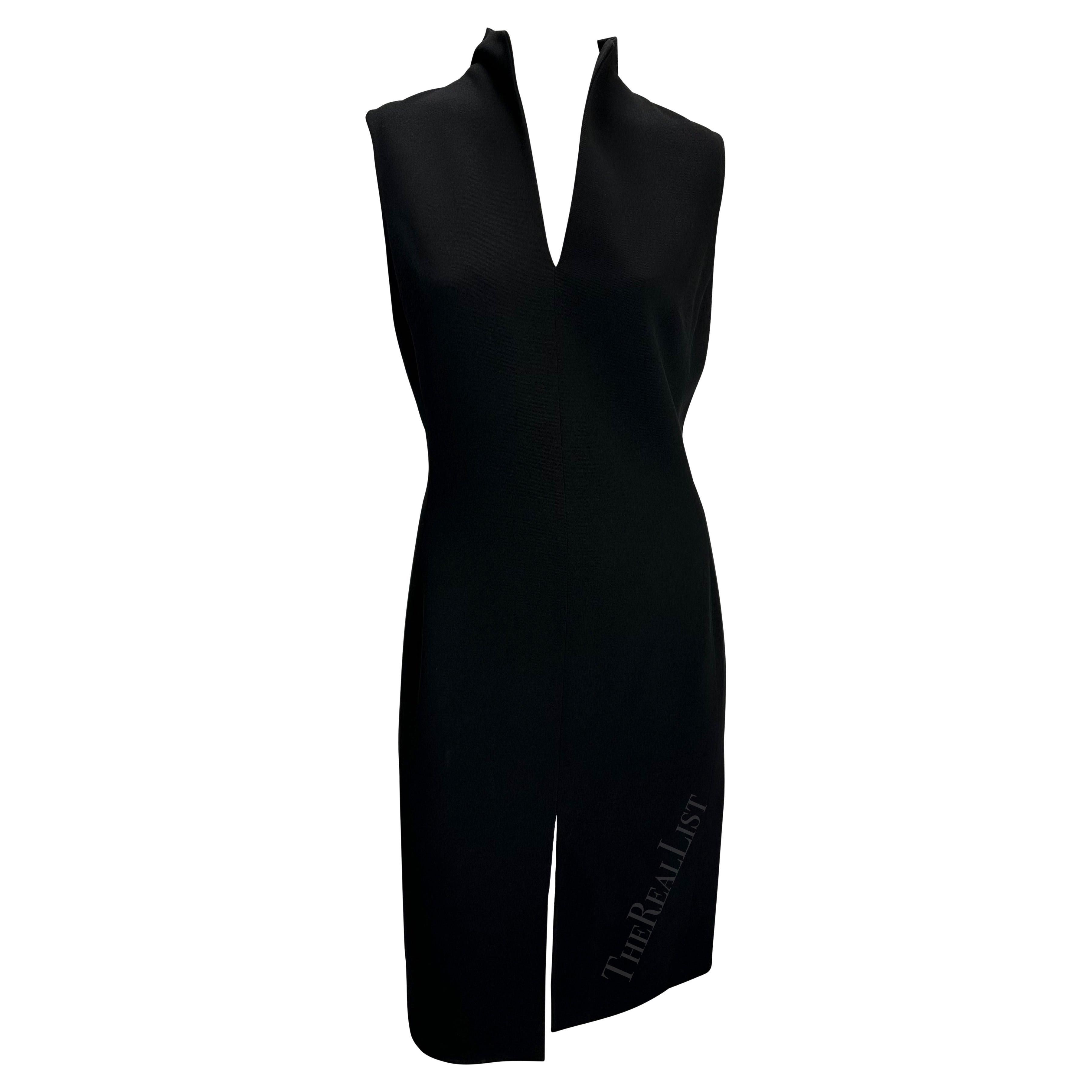 1998 Gianni Versace by Donatella Sleeveless Black Slit Shift Dress For Sale