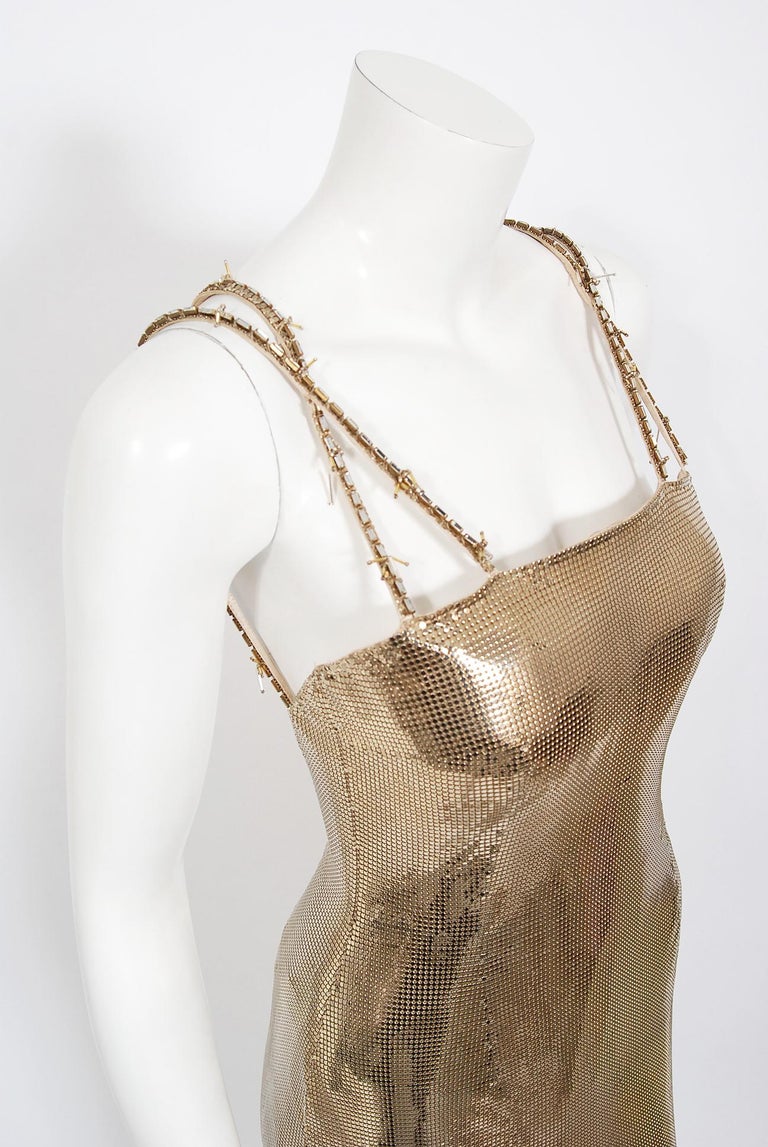 1998 Gianni Versace Couture Documented Runway Gold Metal Mesh Hourglass ...