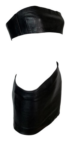1998 Gucci by Tom Ford Black Leather Asymmetrical Mini Skirt & Tube Top Set