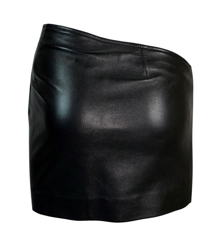 1998 Gucci by Tom Ford Black Leather Asymmetrical Mini Skirt and Tube ...