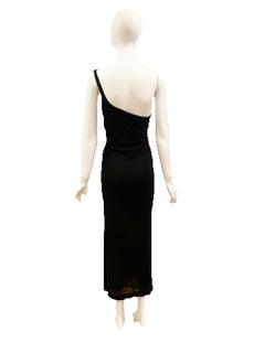 1998 Gucci by Tom Ford Black One Shoulder Crystal G Gown Dress