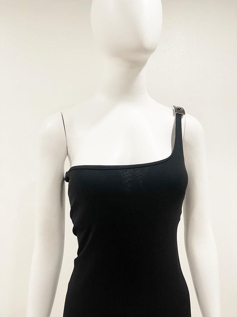Women's 1998 Gucci by Tom Ford Black One Shoulder Crystal G Gown Dress For Sale