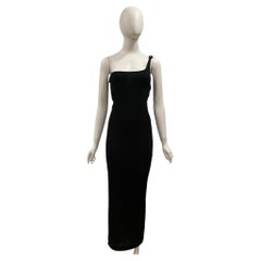 1998 Gucci by Tom Ford Black One Shoulder Crystal G Gown Dress