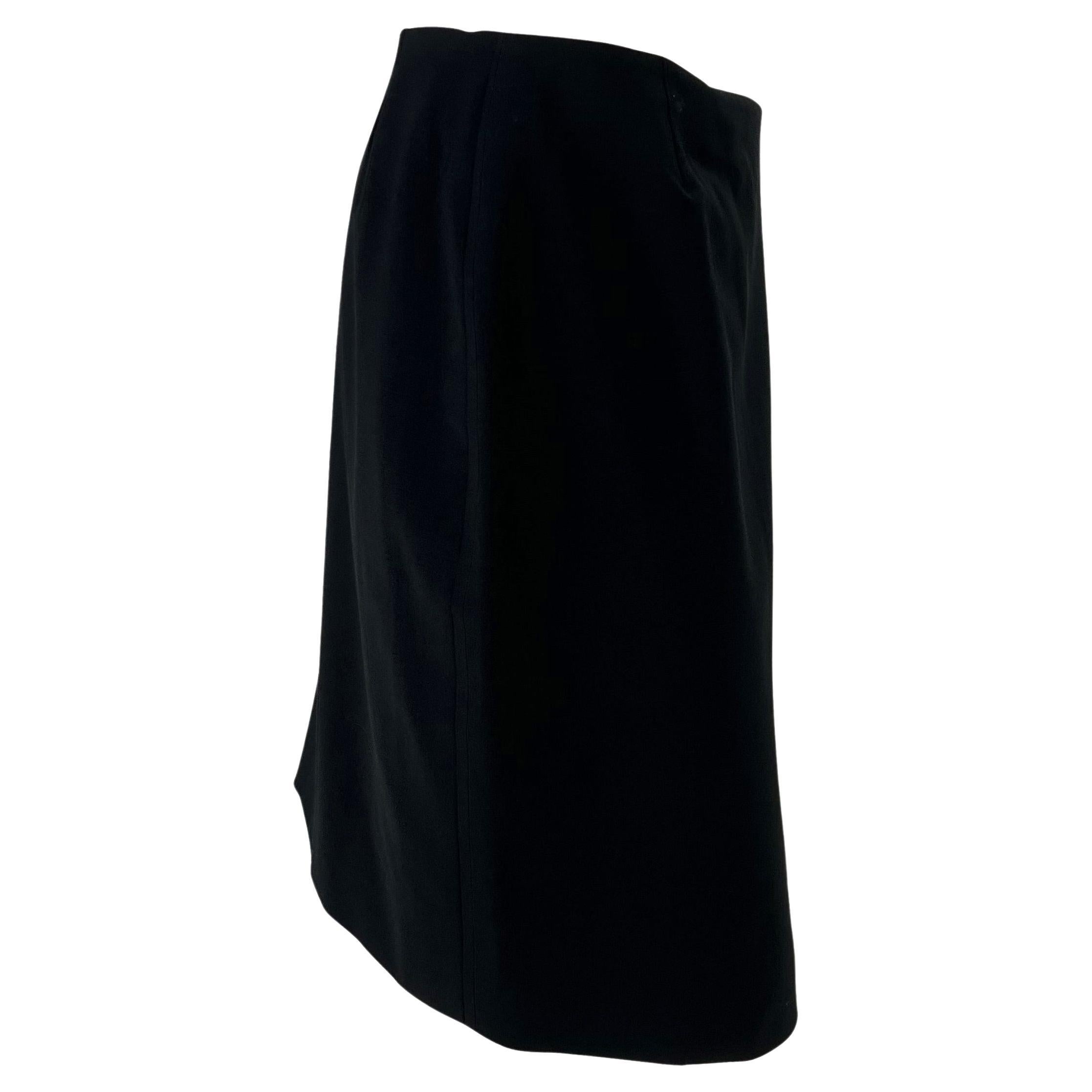 Women's 1998 Gucci by Tom Ford G Logo Buckle Wrap Black Stretch Wool Mini Skirt
