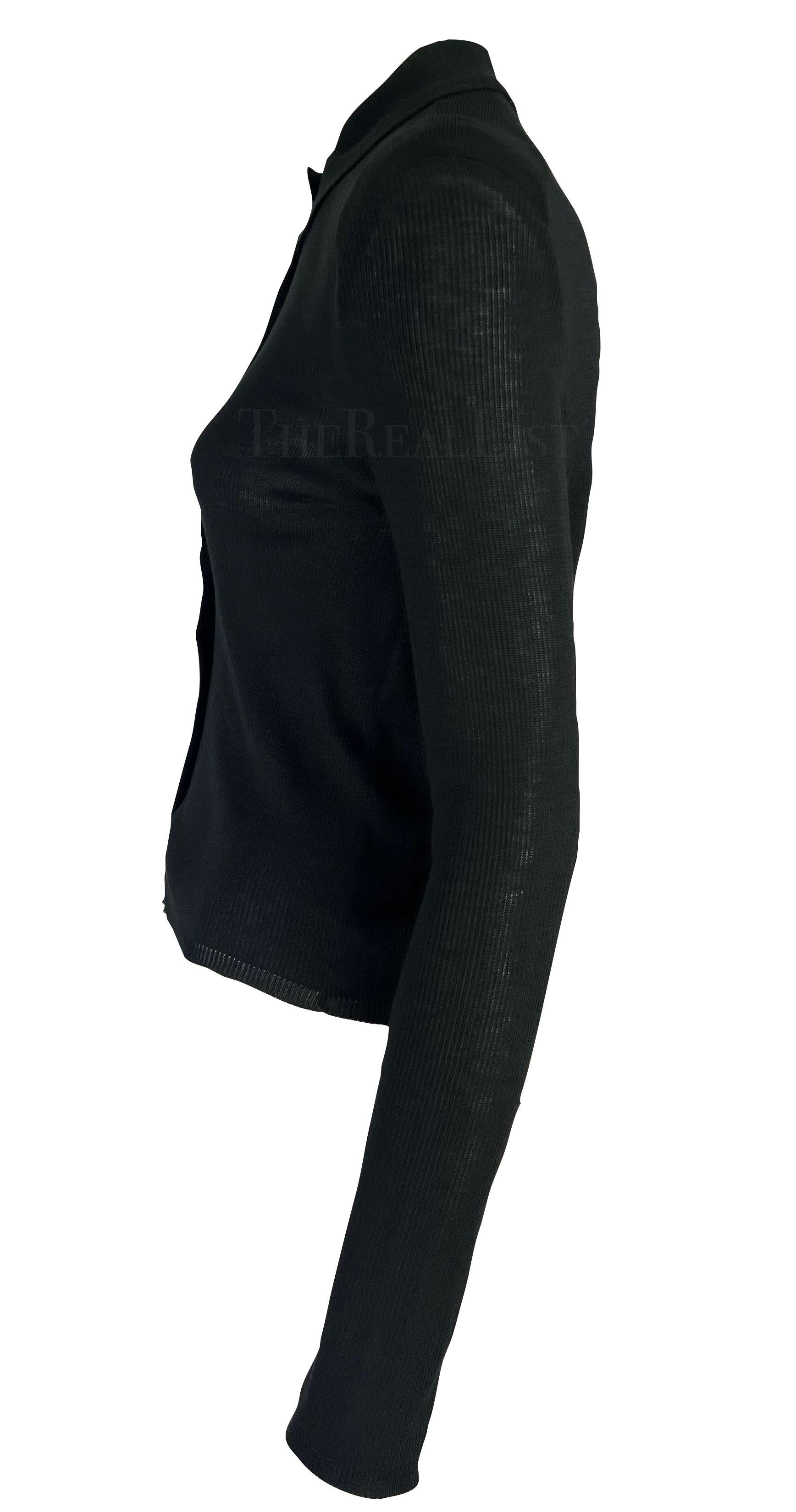 1998 Gucci by Tom Ford Top boutonné en tricot stretch semi-transparent côtelé noir Unisexe en vente