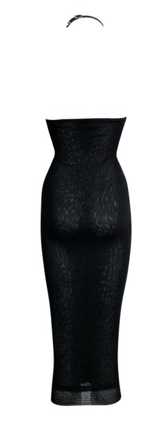 1998 Gucci Tom Ford Sheer Black Bodycon Leather Halter Wiggle Dress