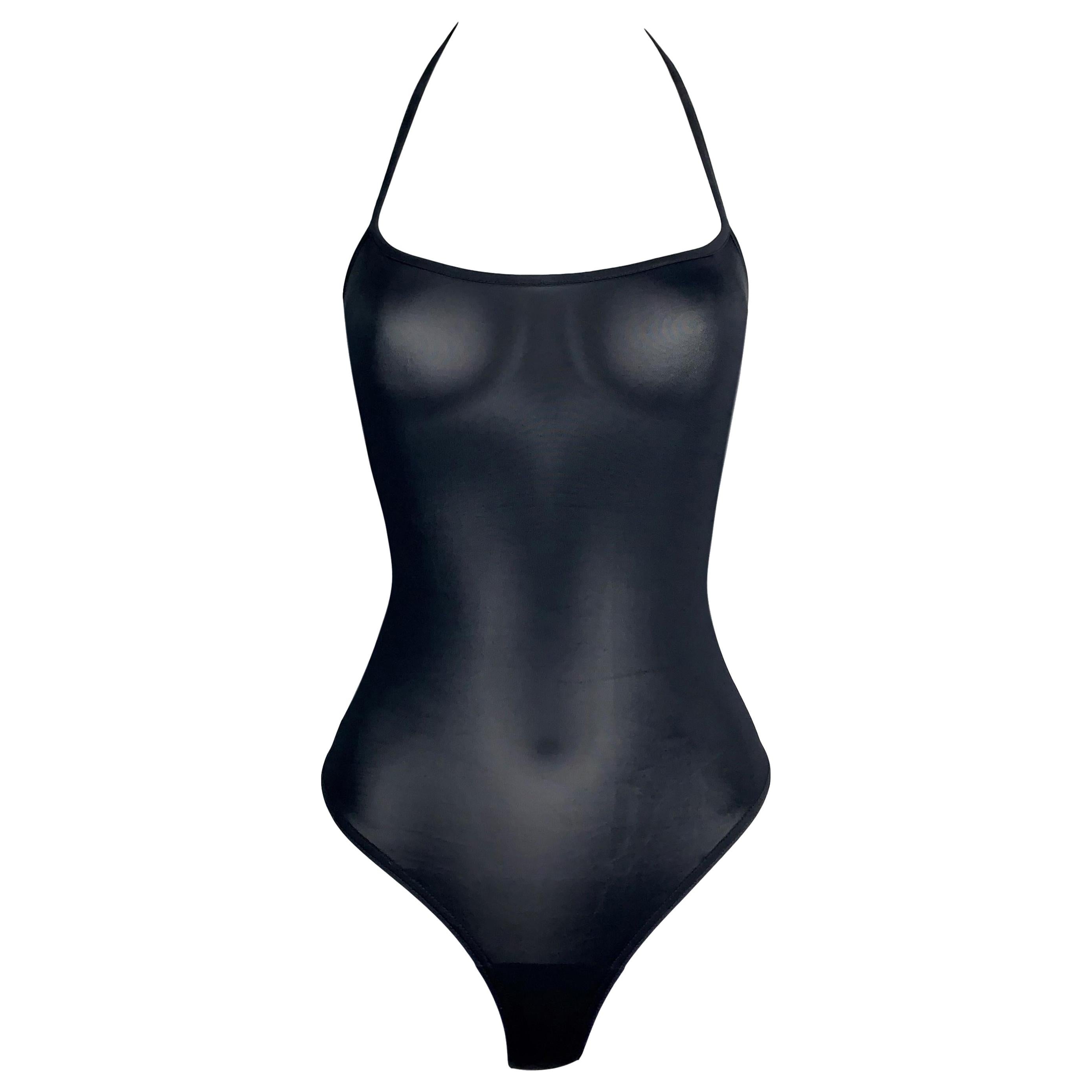 1998 Gucci Tom Ford Sheer Black Plunging Halter Bodysuit Swimsuit For Sale  at 1stDibs