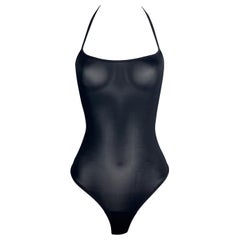 1998 Gucci Tom Ford Schwarzer durchsichtiger Bodysuit mit tiefem Trägeranzug