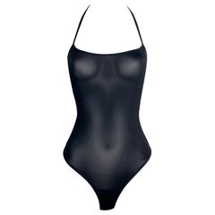 1998 Gucci Tom Ford Sheer Black Plunging Halter Bodysuit Swimsuit
