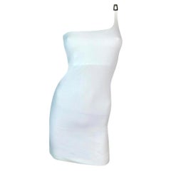 1998 Gucci Tom Ford Sheer White One Shoulder G Logo Buckle Mini Dress