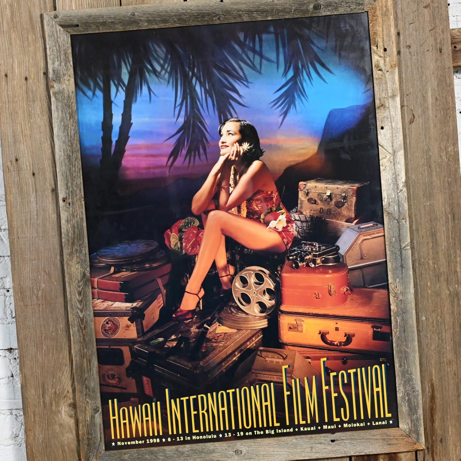 1998 Hawaii International Film Festival, Filmplakat im Großformat, rustikales Holz, Hawaii  im Angebot 9