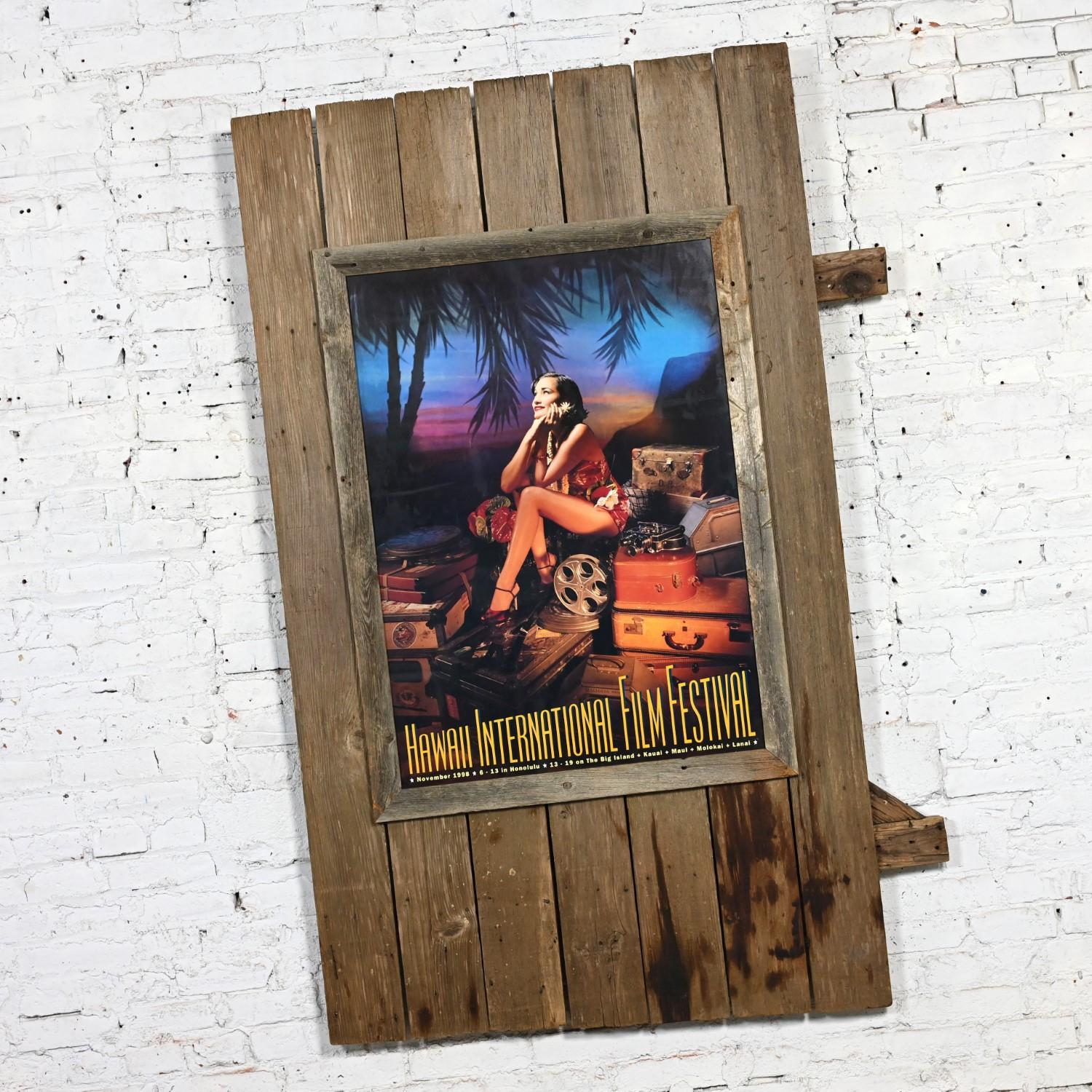 American 1998 Hawaii International Film Festival Movie Poster on Large Scale Rustic Wood  For Sale