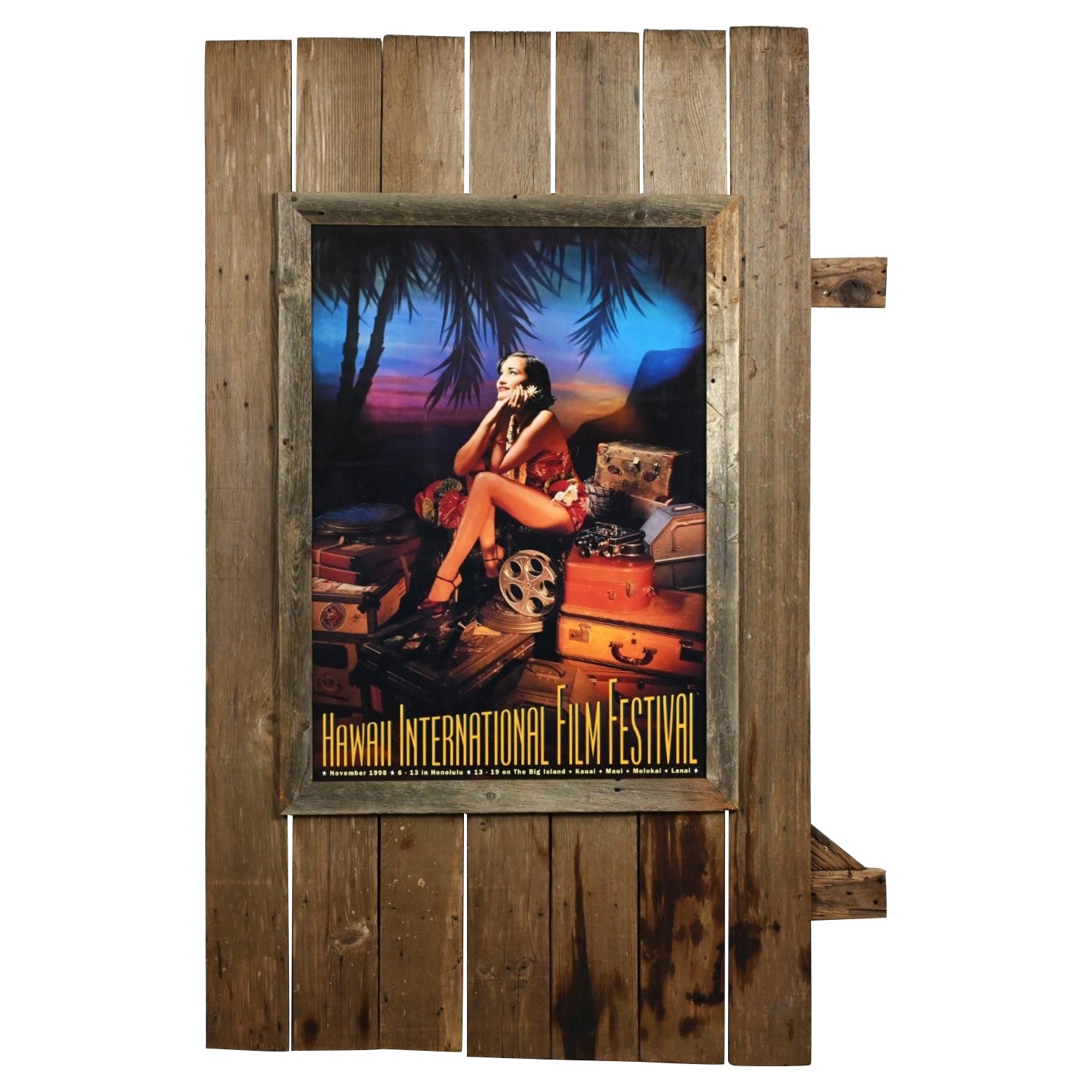 Affiche du Festival international du film d'Hawaï en bois rustique à grande échelle, 1998