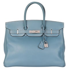 1998 Hermes Blue Jean Epsom Leather Birkin 35cm Retourne