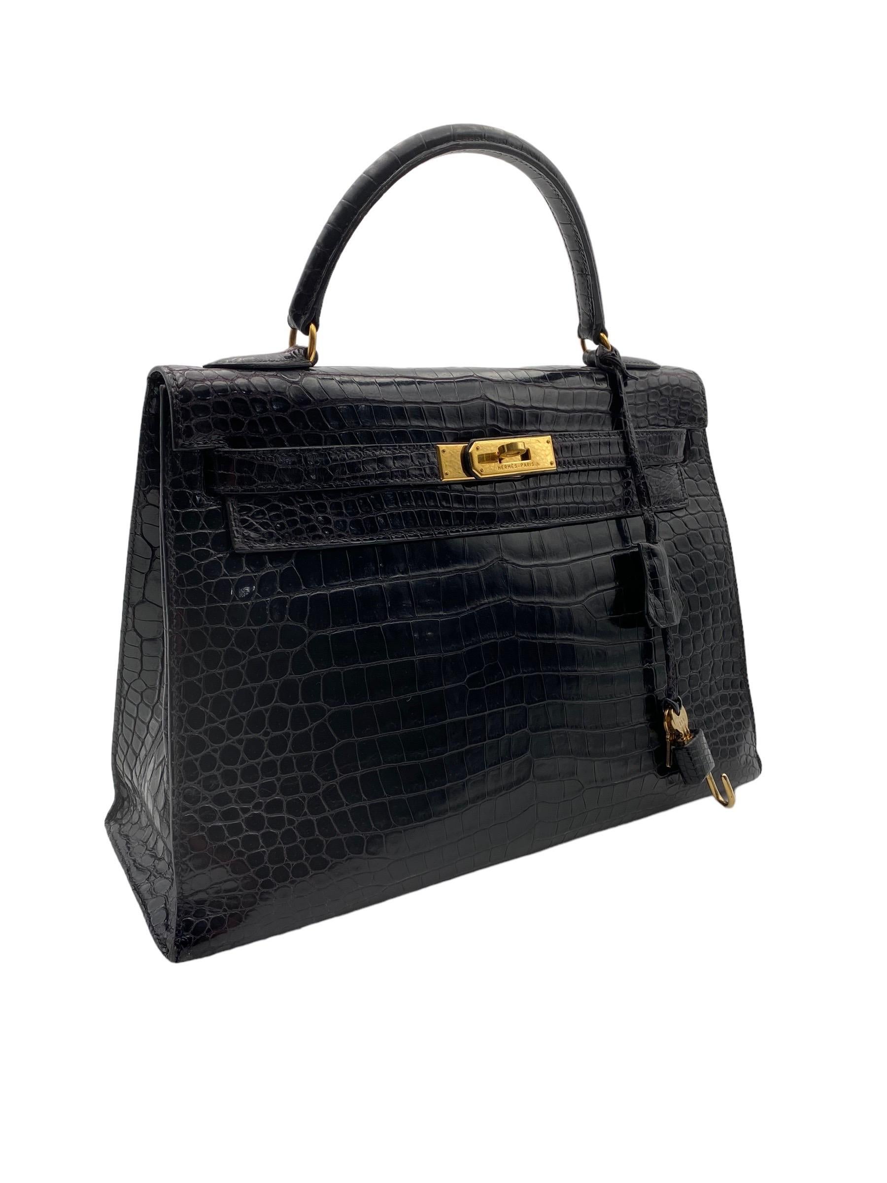 1998 Hermès Kelly 32 Black Leather Top Handle Bag 5