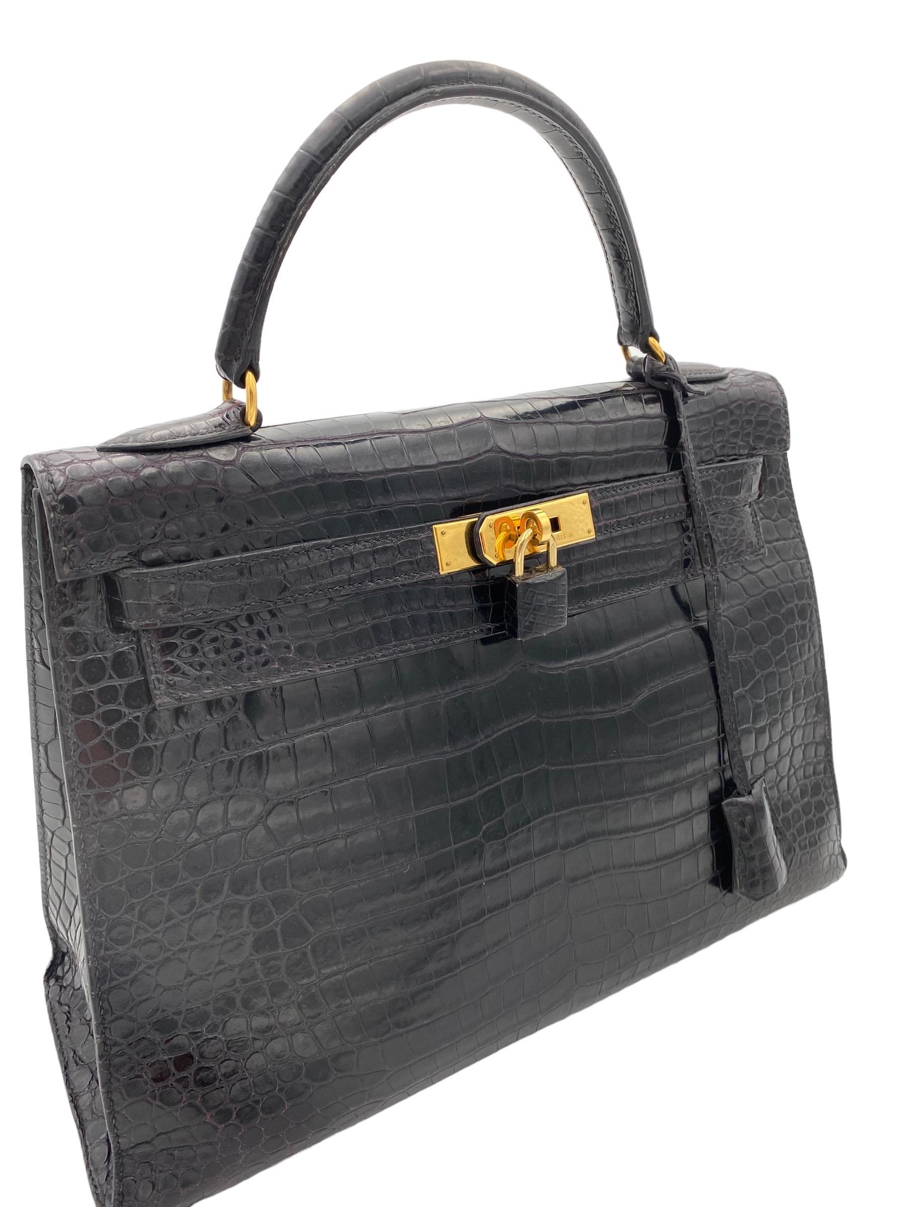 1998 Hermès Kelly 32 Black Leather Top Handle Bag 6