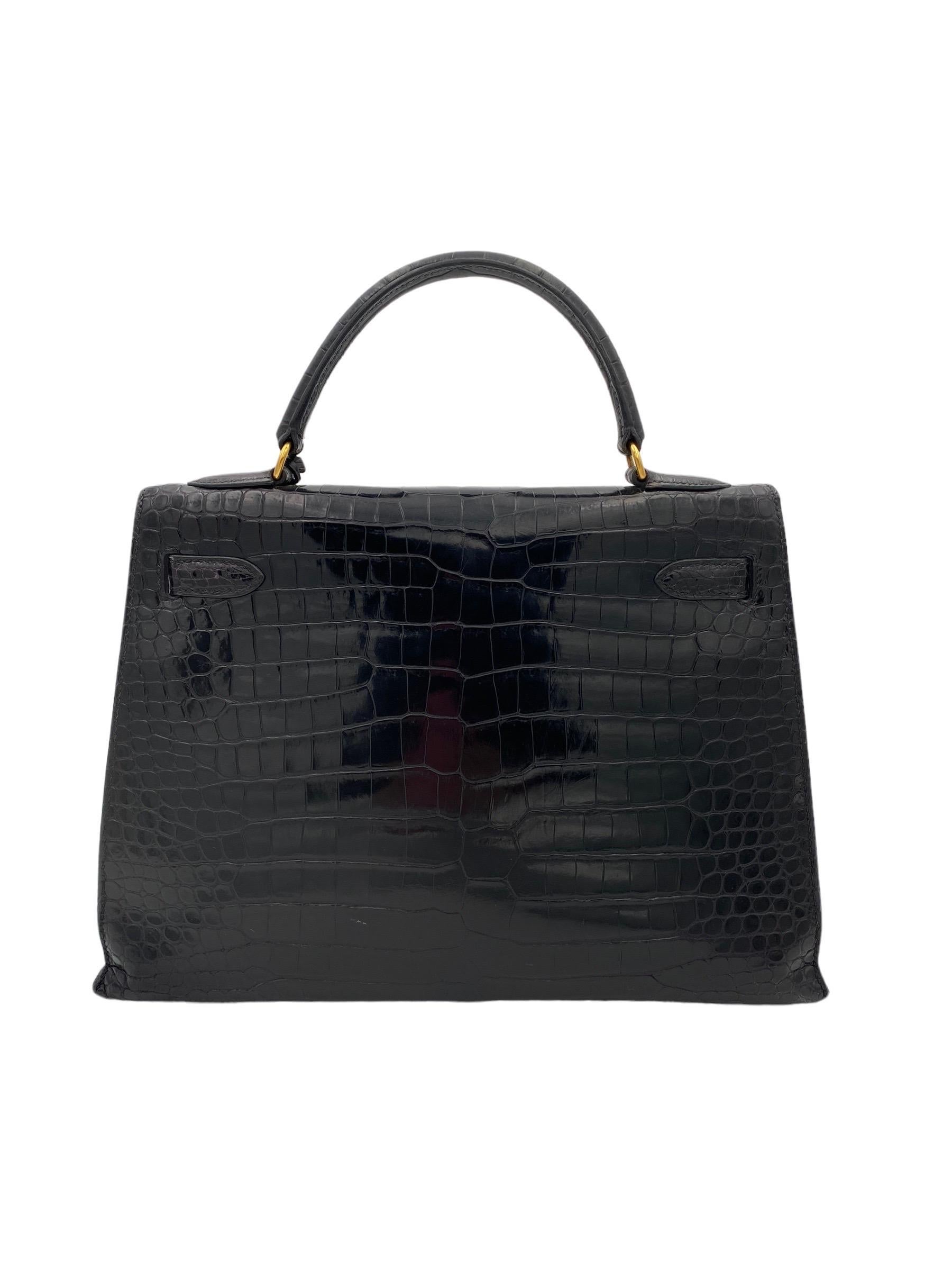 1998 Hermès Kelly 32 Black Leather Top Handle Bag In Good Condition In Torre Del Greco, IT