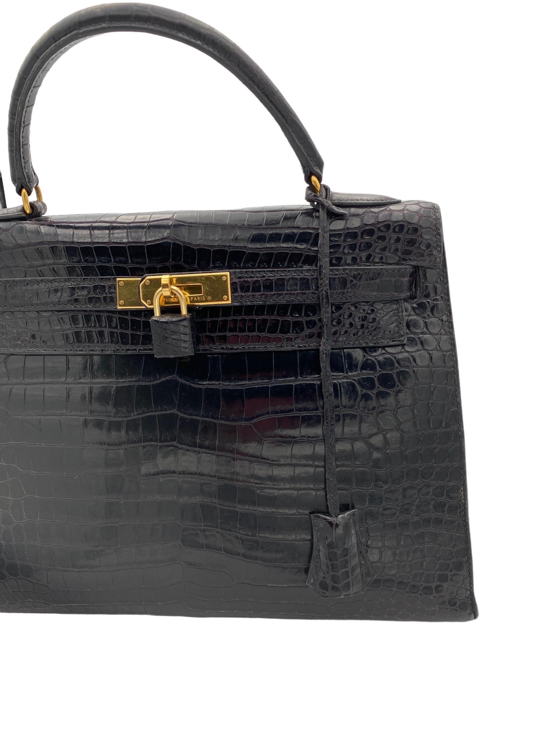 1998 Hermès Kelly 32 Black Leather Top Handle Bag 4