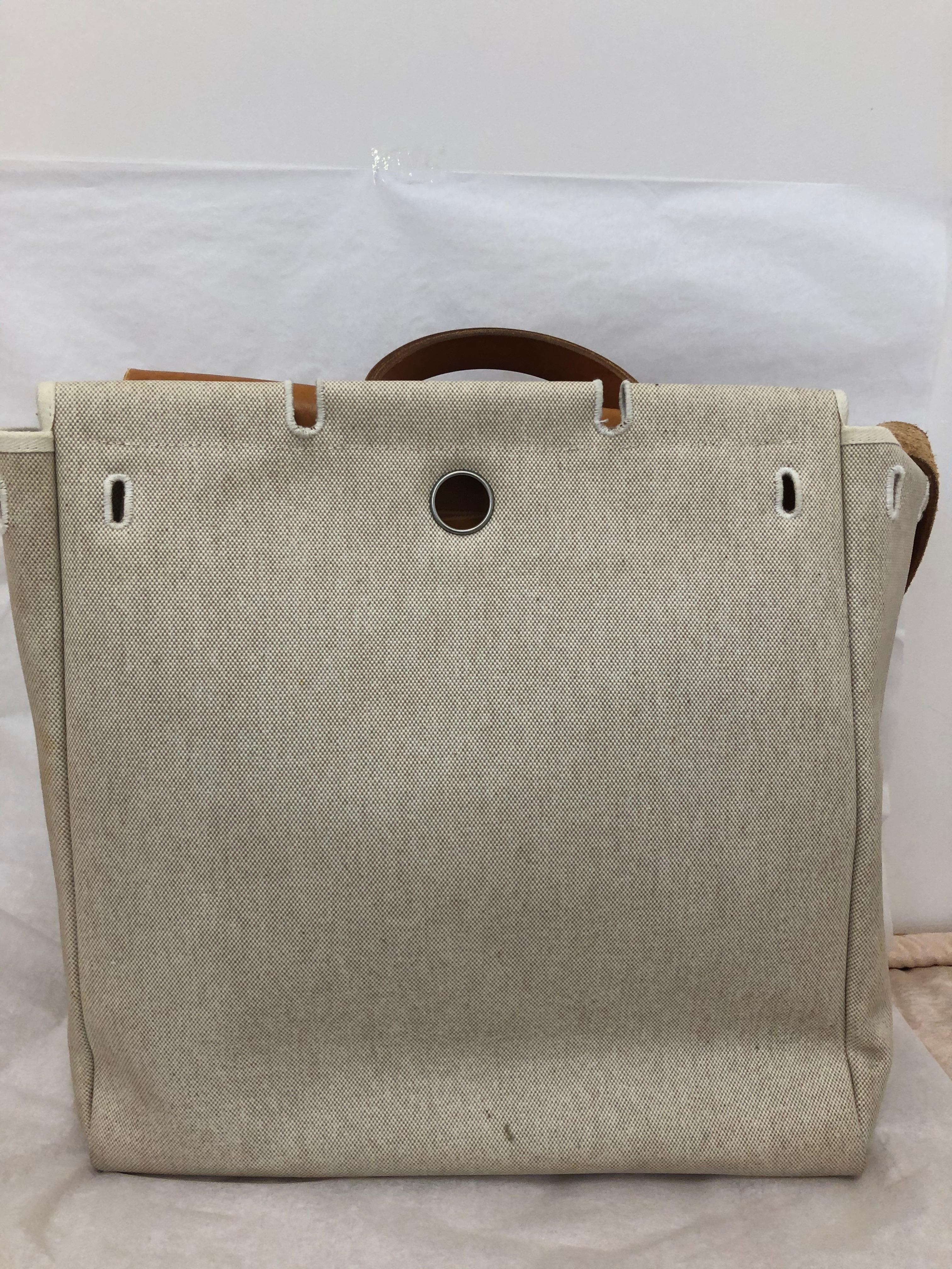 1998 HERMES Large Beige Canvas and Tan Leather Herbag w/Canvas Protector 5