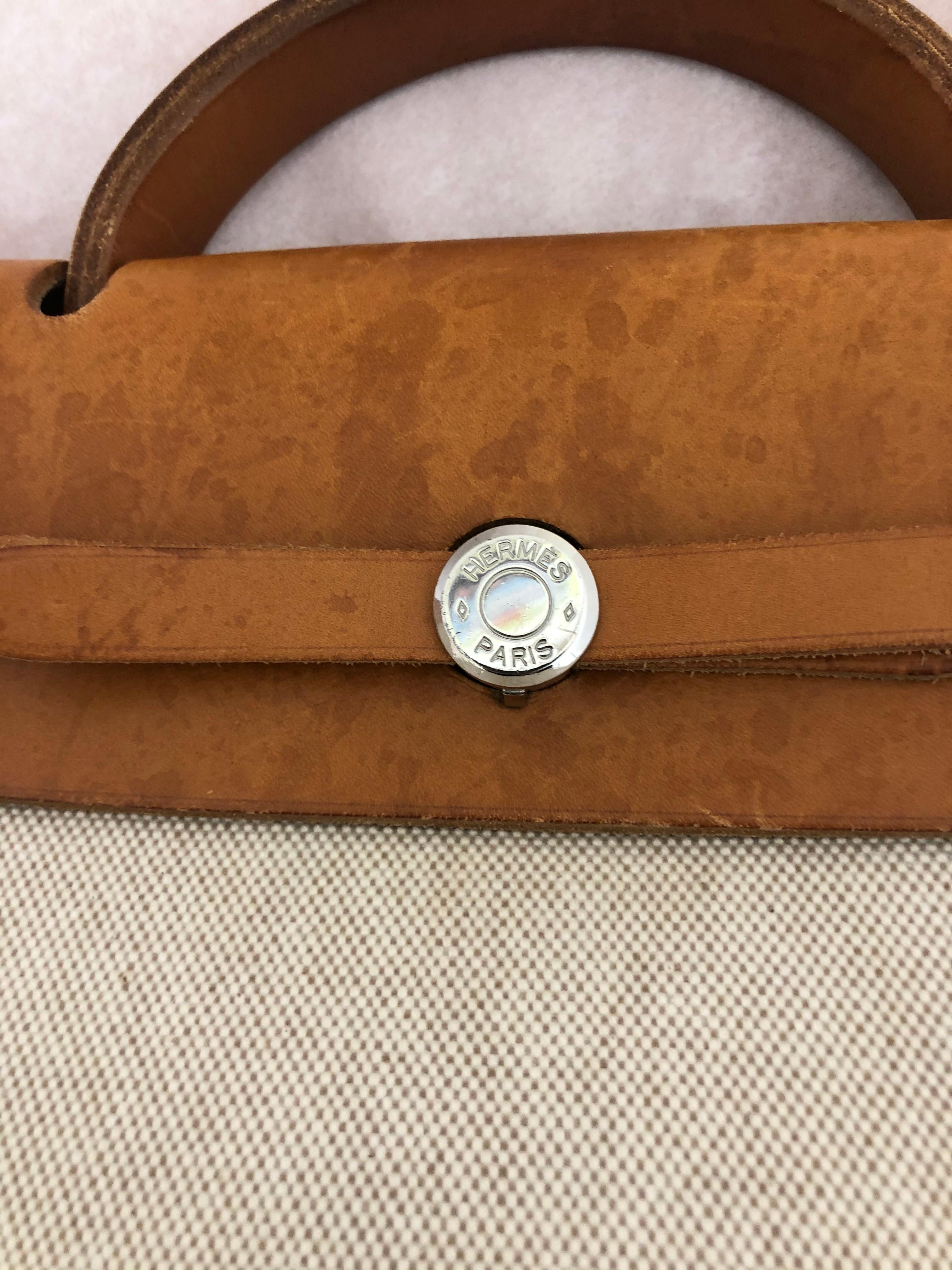1998 HERMES Large Beige Canvas and Tan Leather Herbag w/Canvas Protector 1