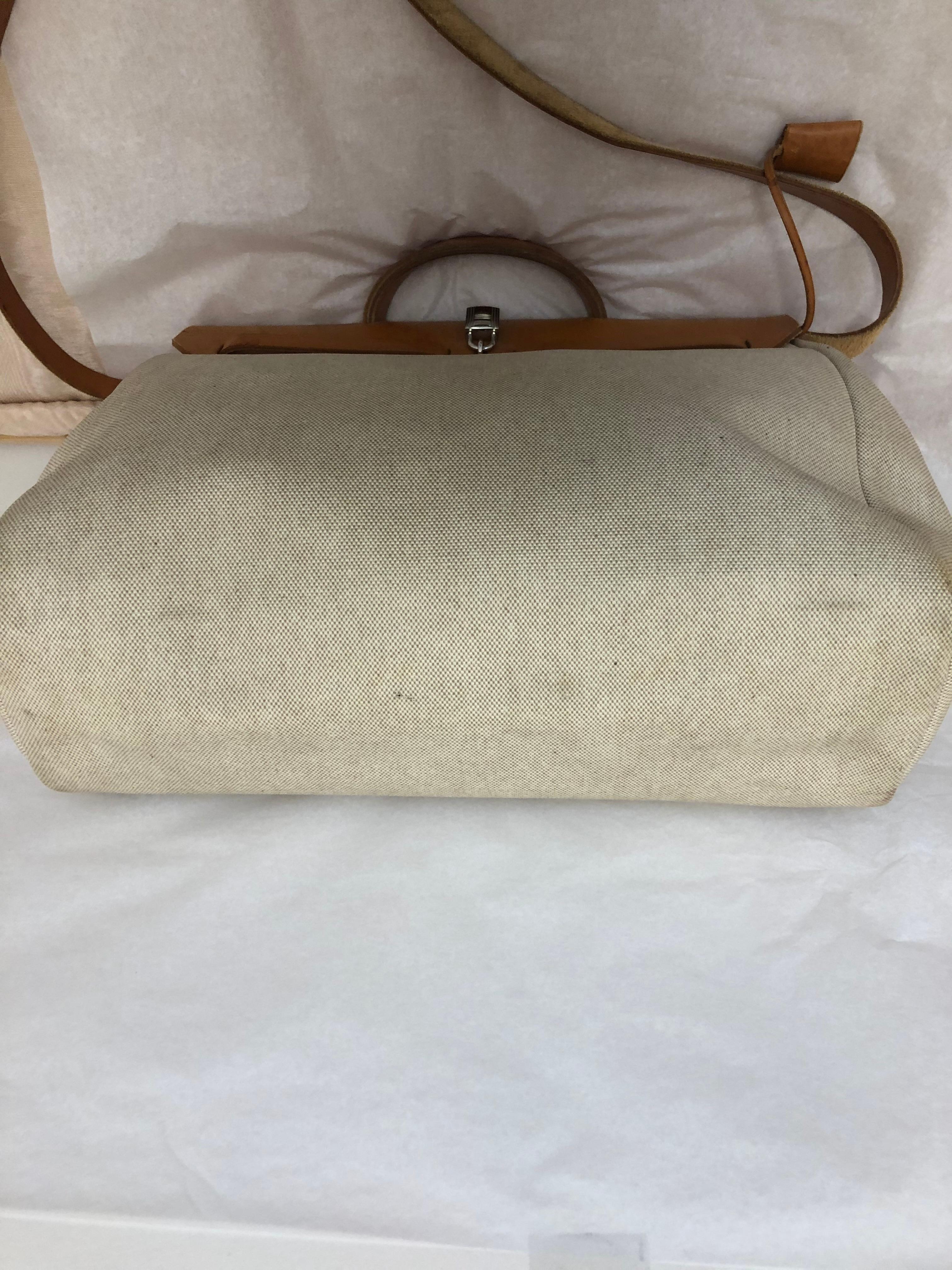 1998 HERMES Large Beige Canvas and Tan Leather Herbag w/Canvas Protector 3