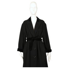 1997 JEAN PAUL GAULTIER black mohair wool robe coat - velvet trim & large slit