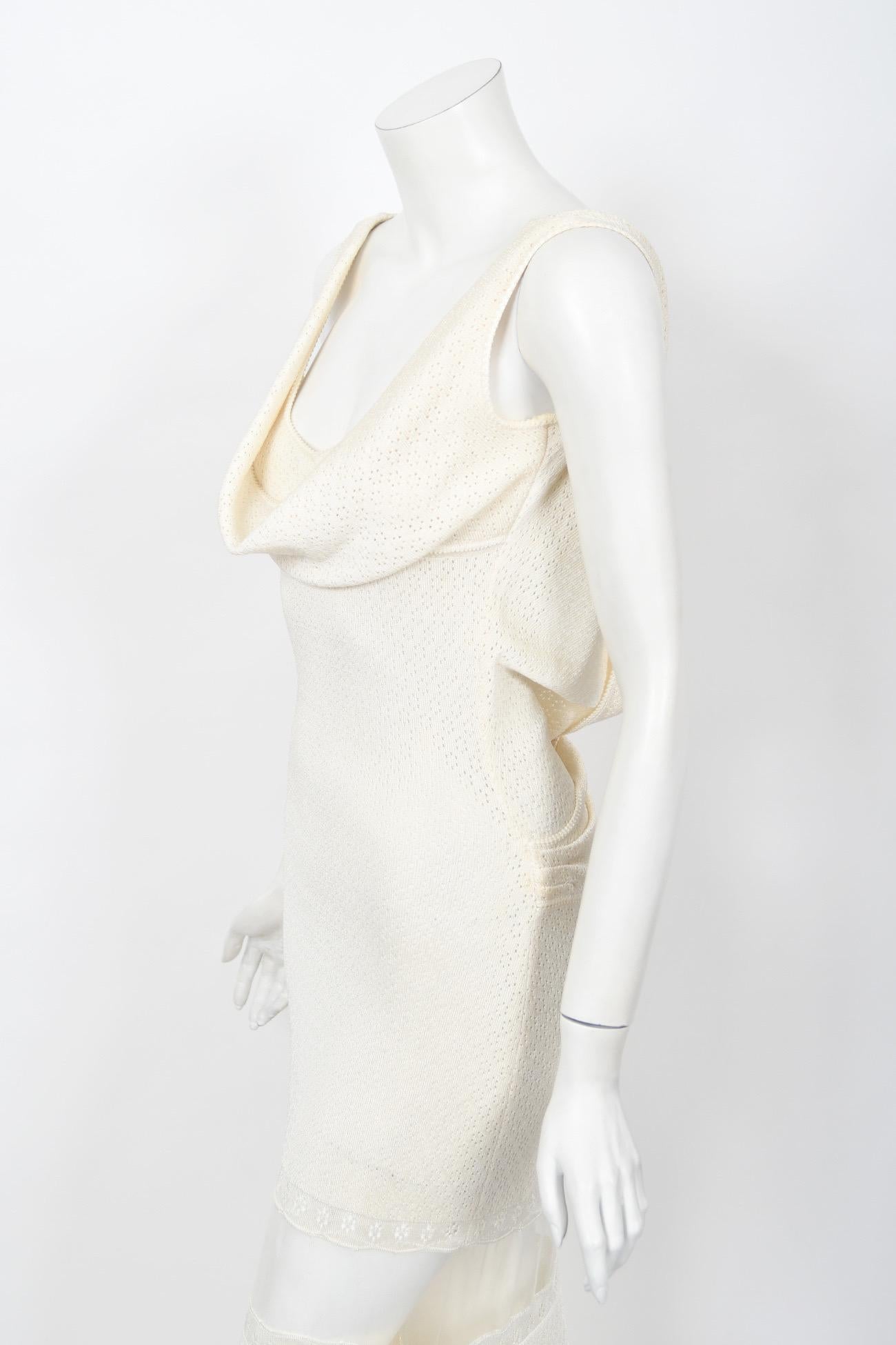1998 John Galliano Runway Ivory Stretch Knit Sheer Bias-Cut Backless Bridal Gown 7