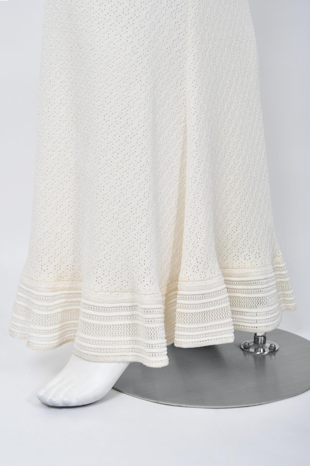1998 John Galliano Runway Ivory Stretch Knit Sheer Bias-Cut Backless Bridal Gown 9
