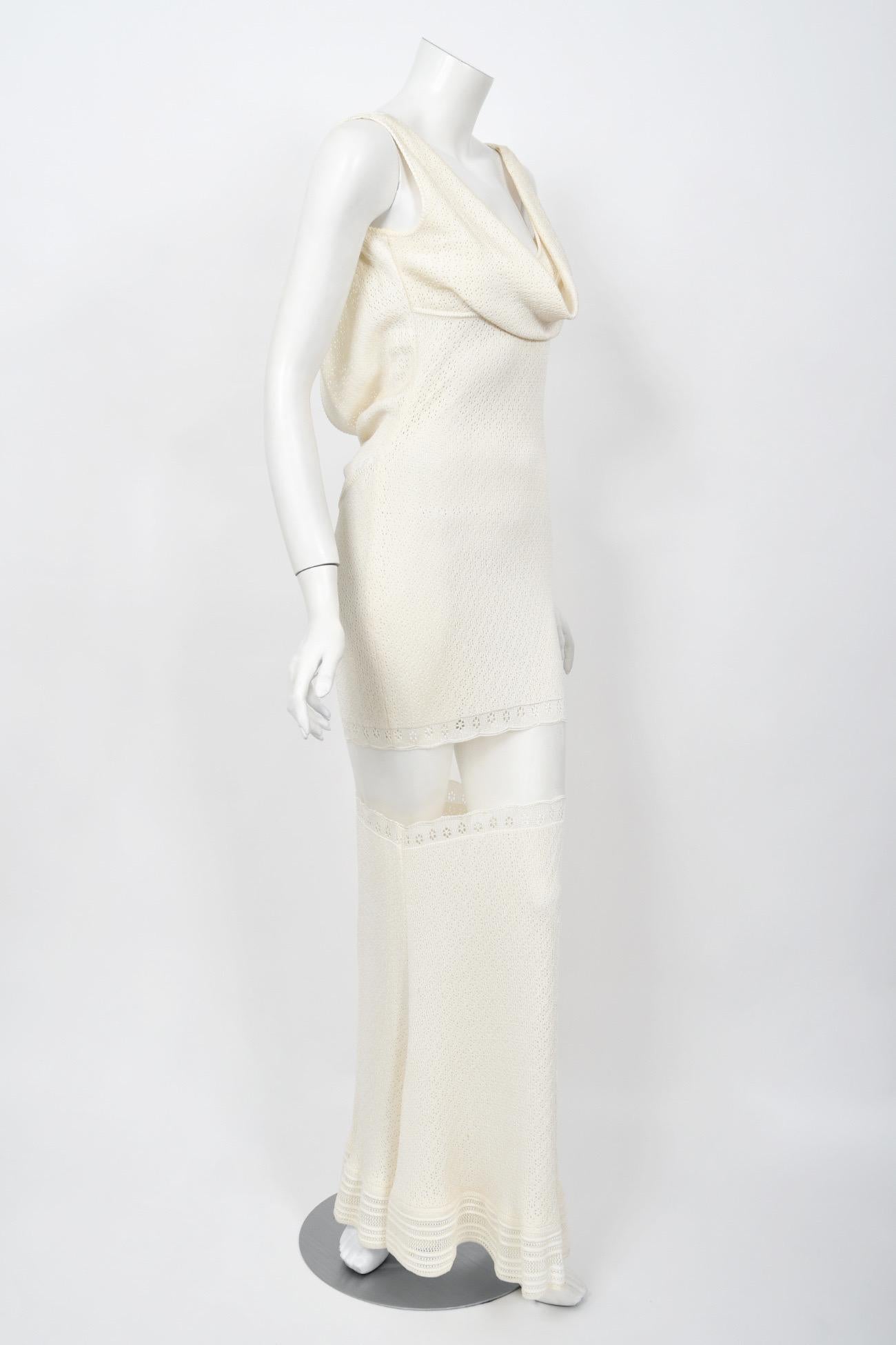 1998 John Galliano Runway Ivory Stretch Knit Sheer Bias-Cut Backless Bridal Gown 10