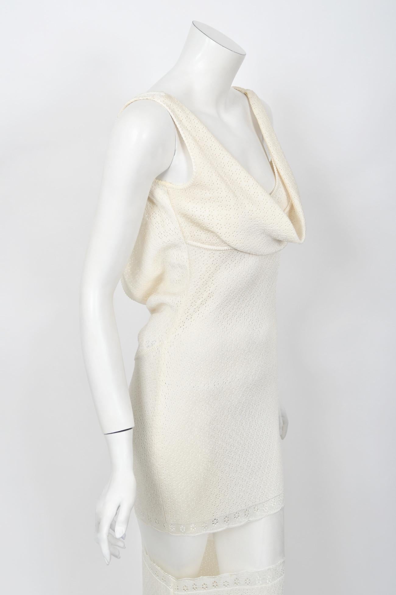 1998 John Galliano Runway Ivory Stretch Knit Sheer Bias-Cut Backless Bridal Gown 11
