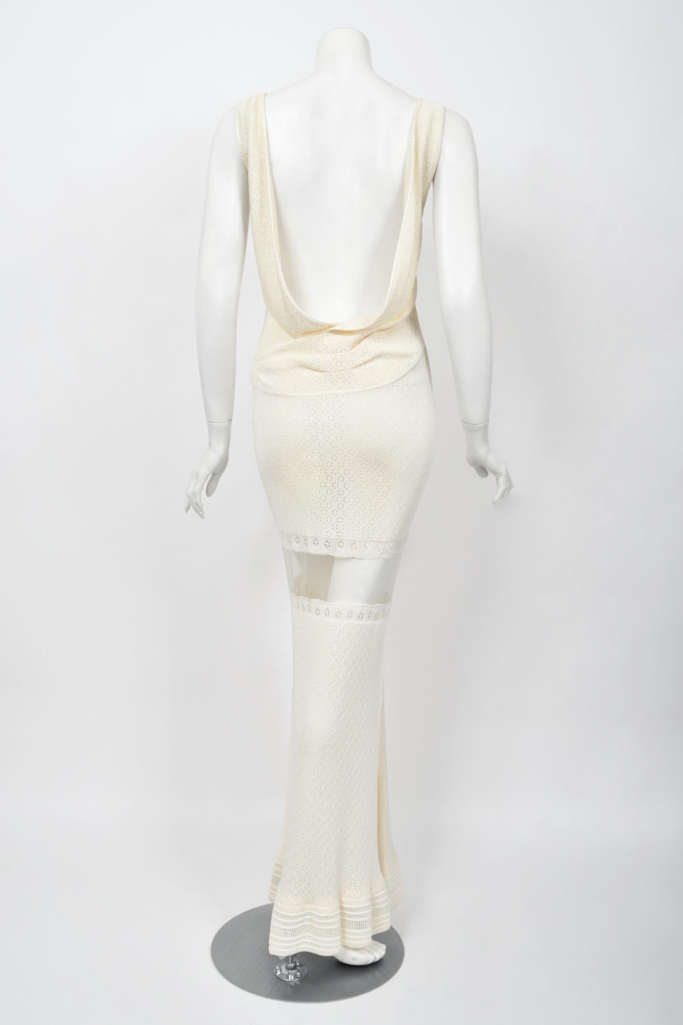 1998 John Galliano Runway Ivory Stretch Knit Sheer Bias-Cut Backless Bridal Gown 13