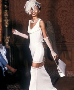 1998 John Galliano Runway Ivory Stretch Knit Sheer Bias-Cut Backless Bridal Gown
