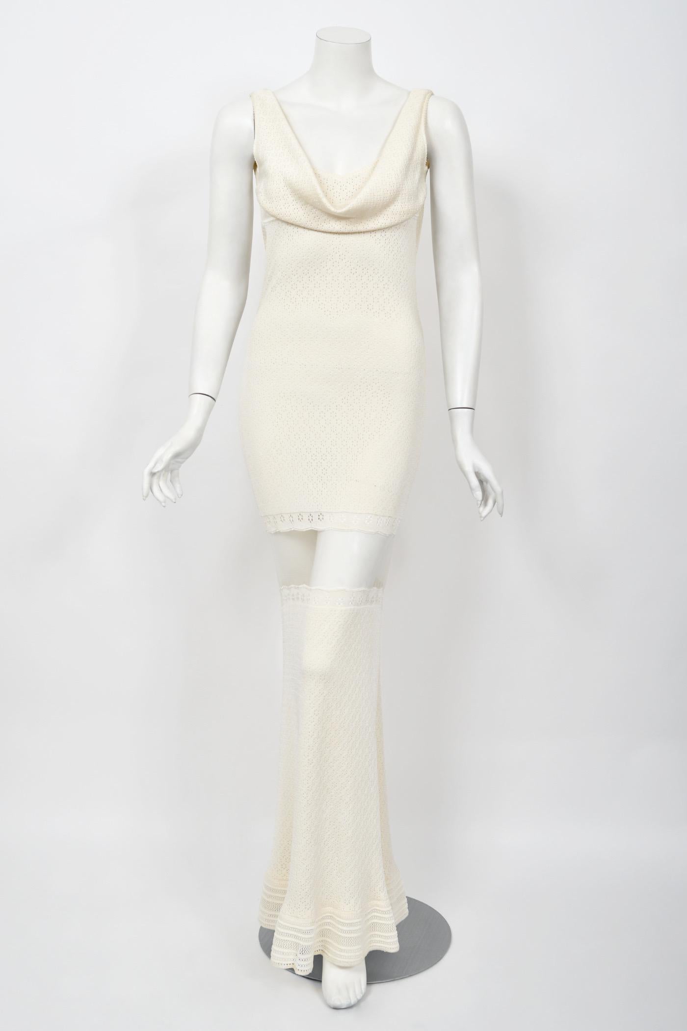 1998 John Galliano Runway Ivory Stretch Knit Sheer Bias-Cut Backless Bridal Gown 3