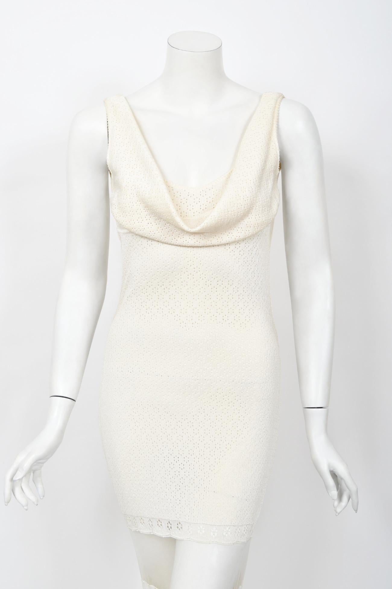1998 John Galliano Runway Ivory Stretch Knit Sheer Bias-Cut Backless Bridal Gown 4