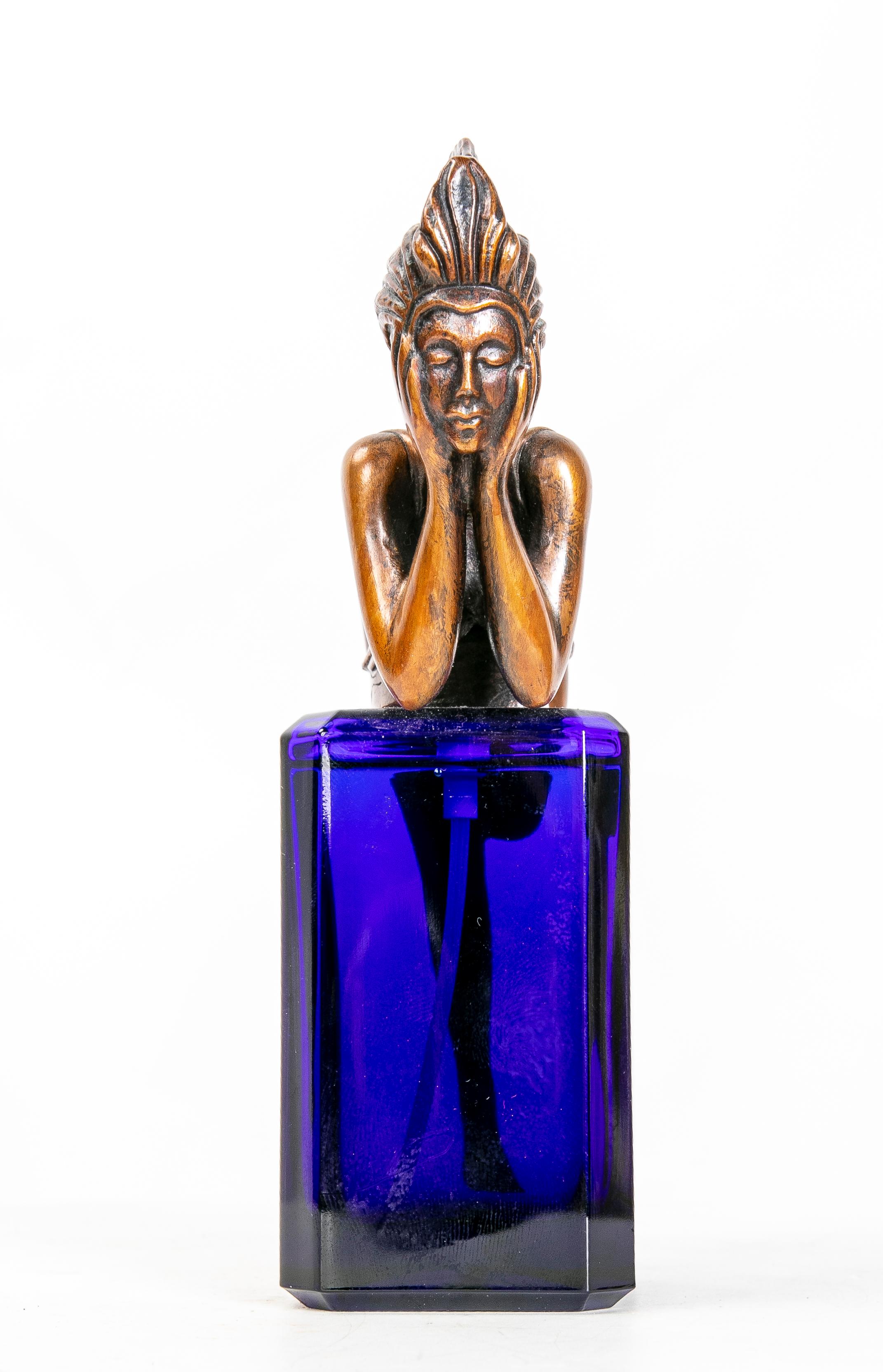 Flacon de parfum « Papagena » des Beaux-Arts en verre bleu foncé avec bronze, 1998 1