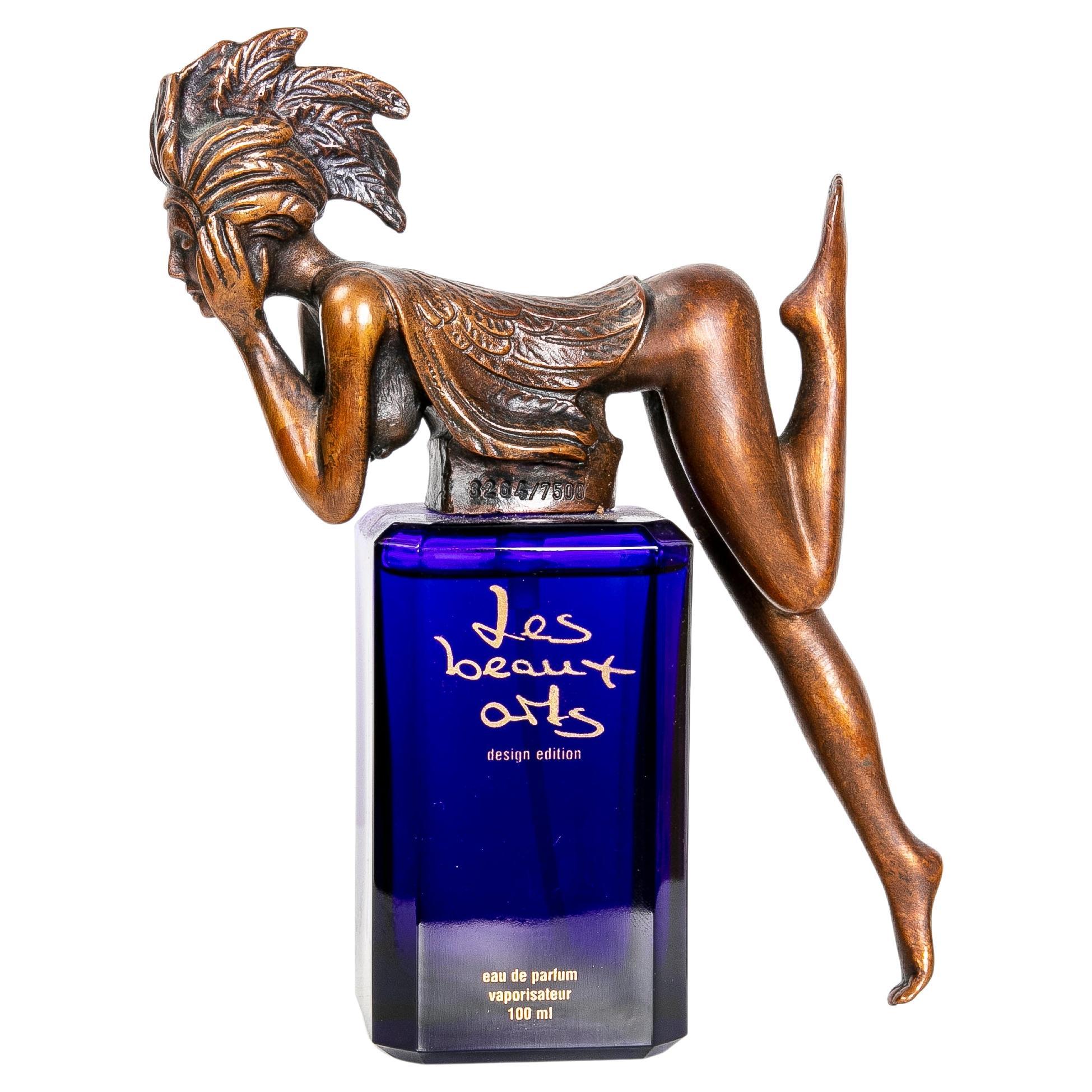 1998 Les Beaux Arts "Papagena" Perfume Flacon in Dark Blue Glass with  Bronze For Sale at 1stDibs