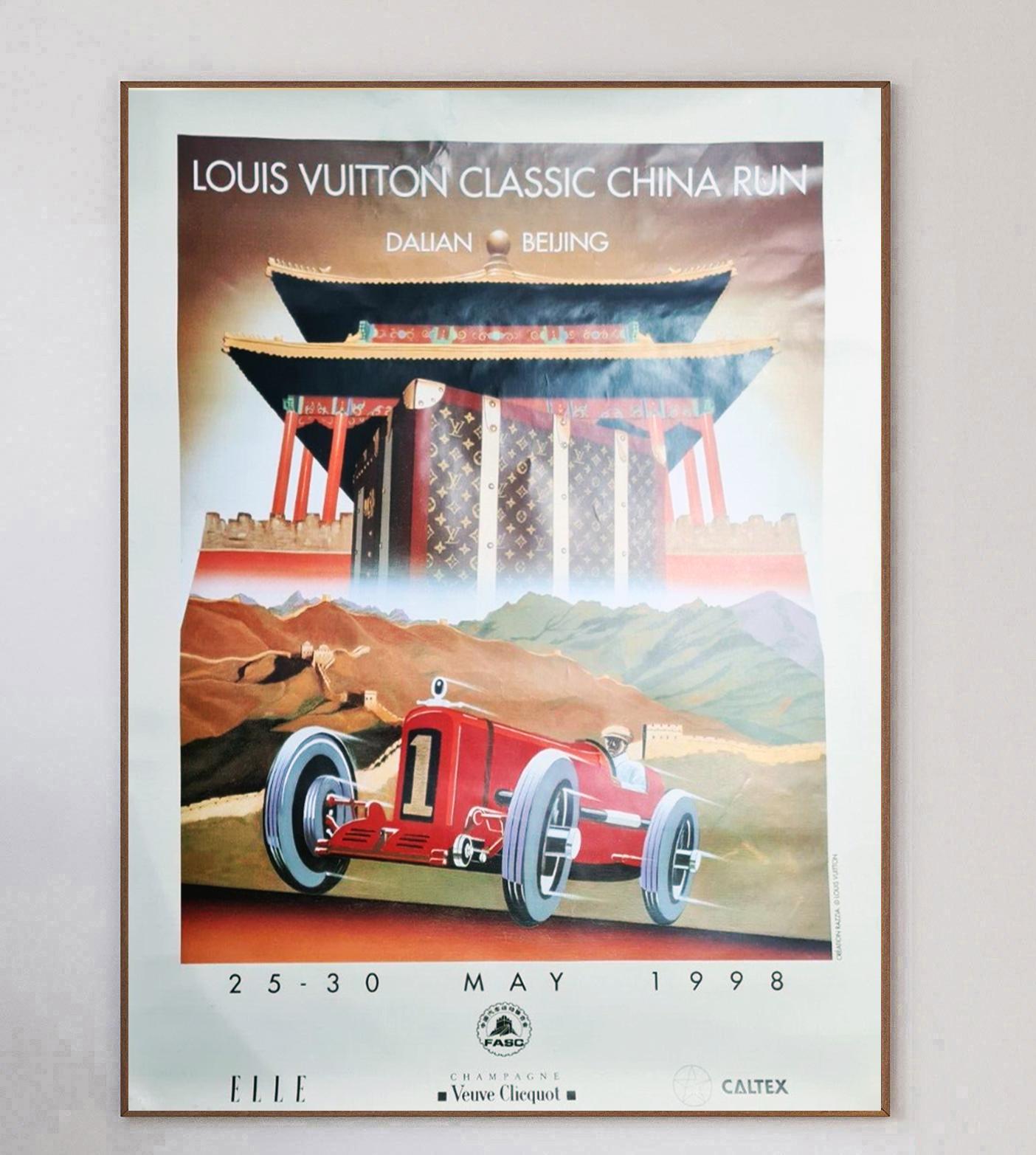 The Louis Vuitton Classic China Run is a vintage car race from Dalian to Beijing and this gorgeous poster depicts a car racing past the Forbidden City in great art deco style. 

Beautifully illustrated by the iconic Razzia during the long