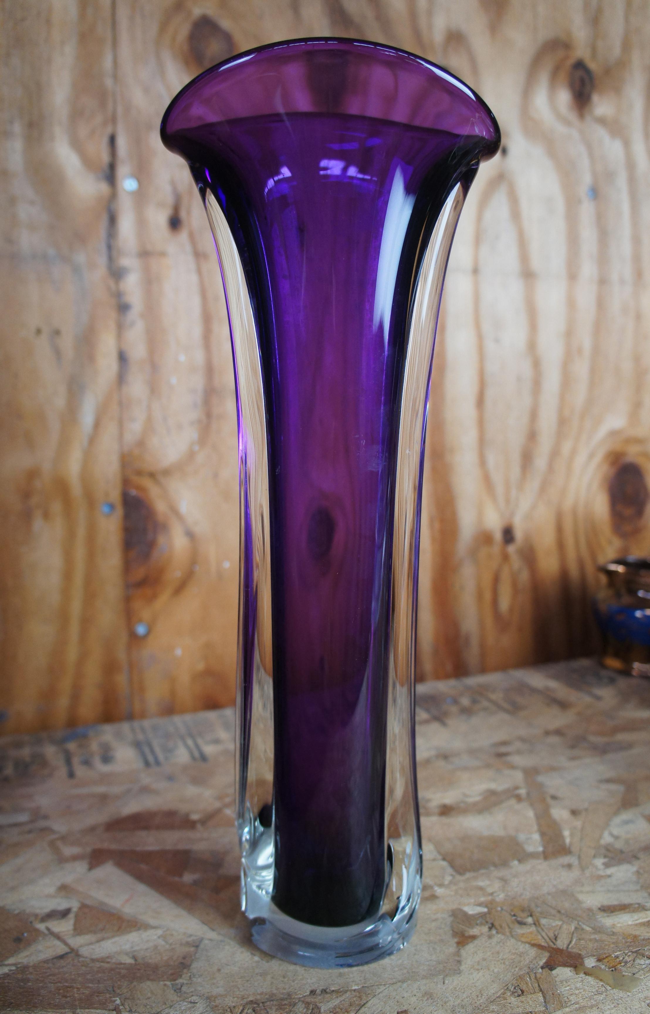 1998 Matthew Buechner Purple Thames Tulip Hand Blown Art Glass Fan Flower Vase 4