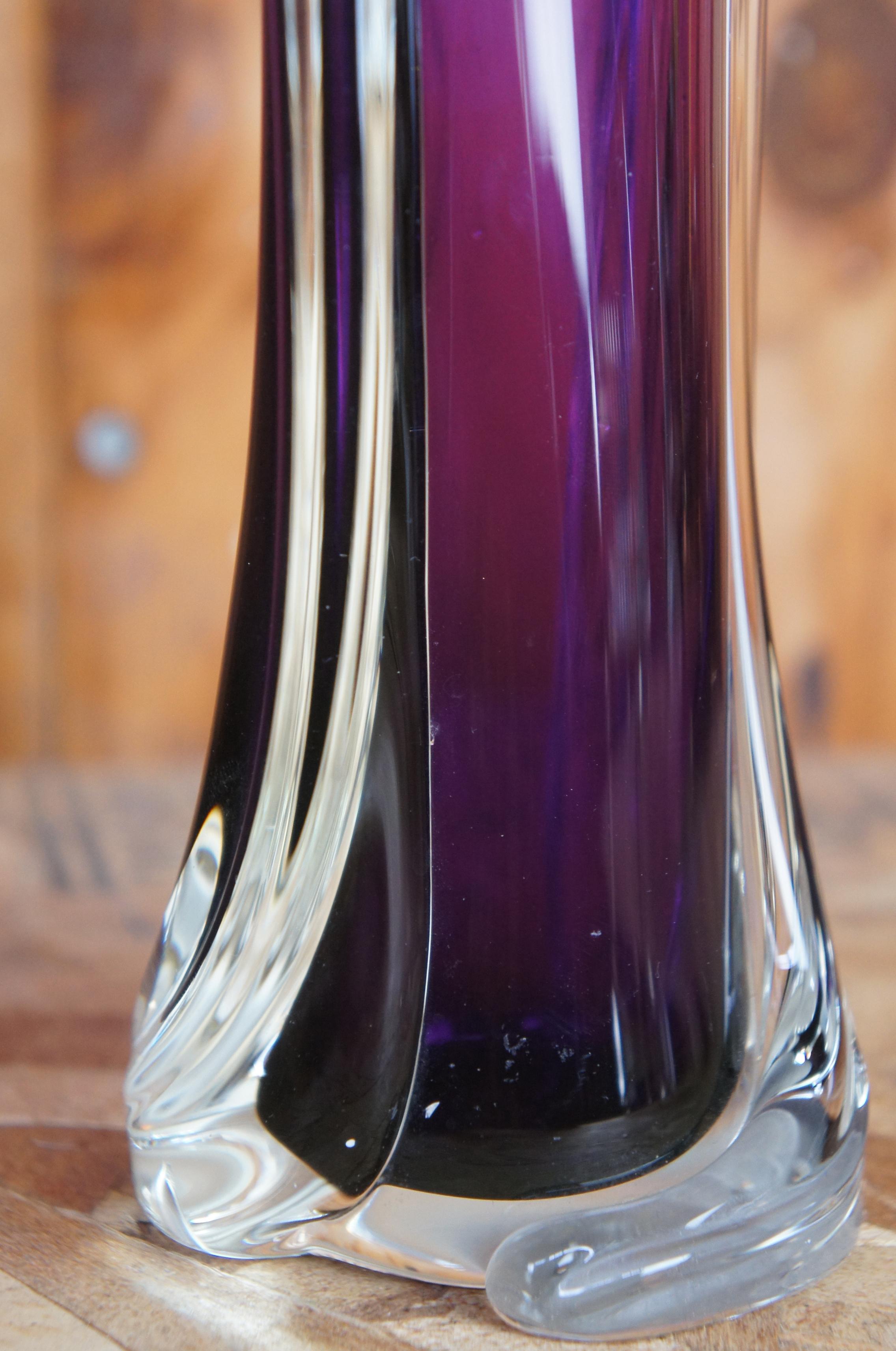 1998 Matthew Buechner Purple Thames Tulip Hand Blown Art Glass Fan Flower Vase 5