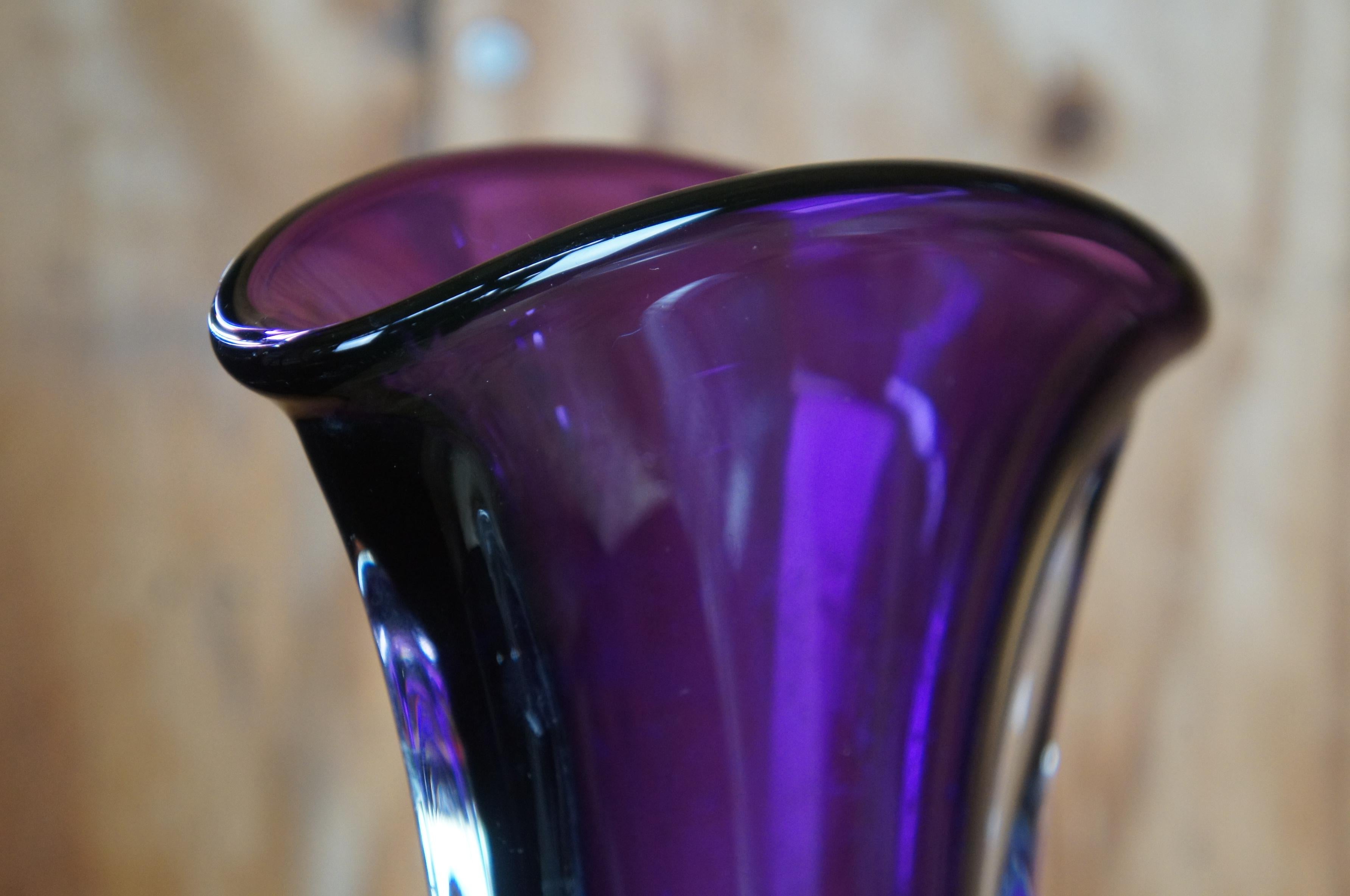 1998 Matthew Buechner Purple Thames Tulip Hand Blown Art Glass Fan Flower Vase 6
