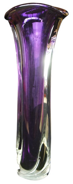 1998 Matthew Buechner Purple Thames Tulip Hand Blown Art Glass Fan Flower Vase